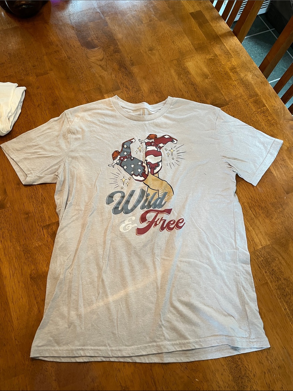 Wild & Free Graphic Tee - Light Gray with Patriotic Print